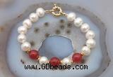 CFB1086 Hand-knotted 9mm - 10mm potato white freshwater pearl & candy jade bracelet