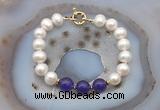 CFB1087 Hand-knotted 9mm - 10mm potato white freshwater pearl & candy jade bracelet