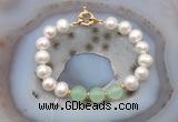 CFB1091 Hand-knotted 9mm - 10mm potato white freshwater pearl & candy jade bracelet