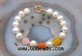 CFB1094 Hand-knotted 9mm - 10mm potato white freshwater pearl & colorful candy jade bracelet