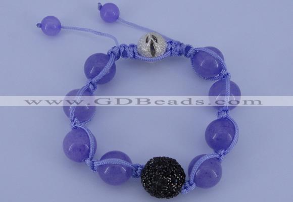 CFB547 12mm round candy jade with rhinestone beads adjustable bracelet