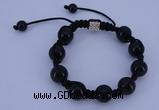 CFB549 12mm round black agate with alloy beads adjustable bracelet