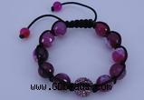 CFB553 12mm faceted round agate with rhinestone beads adjustable bracelet