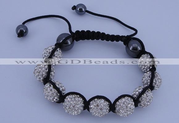 CFB560 12mm round rhinestone with hematite beads adjustable bracelet