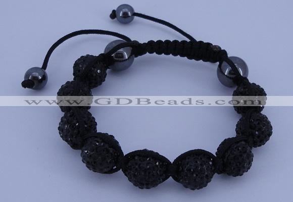 CFB561 12mm round rhinestone with hematite beads adjustable bracelet