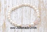 CFB600 6-7mm potato white freshwater pearl & rose quartz stretchy bracelet