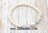 CFB601 6-7mm potato white freshwater pearl & morganite stretchy bracelet