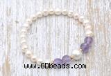 CFB602 6-7mm potato white freshwater pearl & amethyst stretchy bracelet