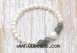 CFB603 6-7mm potato white freshwater pearl & smoky quartz stretchy bracelet