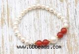 CFB608 6-7mm potato white freshwater pearl & red agate stretchy bracelet