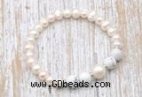 CFB612 6-7mm potato white freshwater pearl & white howlite stretchy bracelet