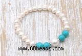 CFB613 6-7mm potato white freshwater pearl & turquoise stretchy bracelet