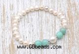 CFB615 6-7mm potato white freshwater pearl & amazonite stretchy bracelet