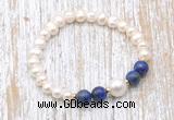 CFB616 6-7mm potato white freshwater pearl & lapis lazuli stretchy bracelet