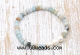 CFB707 faceted rondelle amazonite & potato white freshwater pearl stretchy bracelet