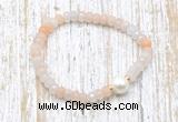 CFB709 faceted rondelle pink aventurine & potato white freshwater pearl stretchy bracelet