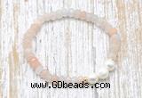 CFB710 faceted rondelle pink aventurine & potato white freshwater pearl stretchy bracelet