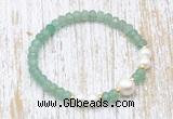 CFB714 faceted rondelle green aventurine & potato white freshwater pearl stretchy bracelet