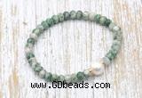 CFB715 faceted rondelle Qinghai jade & potato white freshwater pearl stretchy bracelet