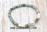 CFB717 faceted rondelle Qinghai jade & potato white freshwater pearl stretchy bracelet