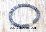 CFB718 faceted rondelle blue spot stone & potato white freshwater pearl stretchy bracelet