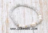 CFB723 faceted rondelle white crazy lace agate & potato white freshwater pearl stretchy bracelet