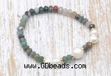 CFB726 faceted rondelle Indian agate & potato white freshwater pearl stretchy bracelet