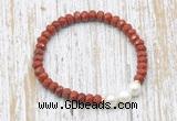 CFB731 faceted rondelle red jasper & potato white freshwater pearl stretchy bracelet