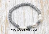 CFB735 faceted rondelle grey picture jasper & potato white freshwater pearl stretchy bracelet