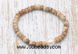 CFB736 faceted rondelle picture jasper & potato white freshwater pearl stretchy bracelet