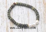 CFB743 faceted rondelle dragon blood jasper & potato white freshwater pearl stretchy bracelet