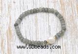 CFB748 faceted rondelle labradorite & potato white freshwater pearl stretchy bracelet