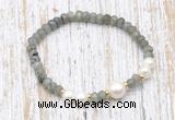 CFB750 faceted rondelle labradorite & potato white freshwater pearl stretchy bracelet