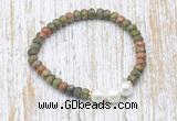 CFB758 faceted rondelle unakite & potato white freshwater pearl stretchy bracelet