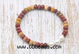 CFB761 faceted rondelle mookaite & potato white freshwater pearl stretchy bracelet