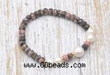 CFB765 faceted rondelle rhodonite & potato white freshwater pearl stretchy bracelet