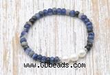 CFB770 faceted rondelle sodalite & potato white freshwater pearl stretchy bracelet