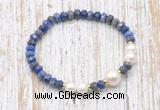 CFB774 faceted rondelle lapis lazuli & potato white freshwater pearl stretchy bracelet