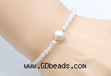 CFB801 4mm faceted round white moonstone & potato white freshwater pearl bracelet