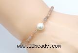 CFB802 4mm faceted round orange moonstone & potato white freshwater pearl bracelet