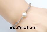 CFB803 4mm faceted round rainbow moonstone & potato white freshwater pearl bracelet