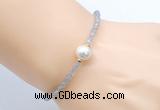 CFB804 4mm faceted round labradorite & potato white freshwater pearl bracelet