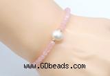 CFB805 4mm faceted round rose quartz & potato white freshwater pearl bracelet