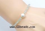 CFB807 4mm faceted round prehnite & potato white freshwater pearl bracelet