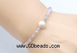 CFB808 4mm faceted round morganite & potato white freshwater pearl bracelet