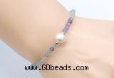 CFB809 4mm faceted round fluorite & potato white freshwater pearl bracelet