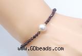 CFB814 4mm faceted round garnet & potato white freshwater pearl bracelet