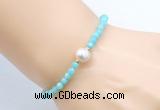 CFB815 4mm faceted round amazonite & potato white freshwater pearl bracelet