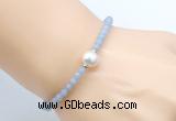 CFB819 4mm faceted round blue angel skin & potato white freshwater pearl bracelet