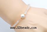 CFB821 4mm faceted round pink aventurine & potato white freshwater pearl bracelet